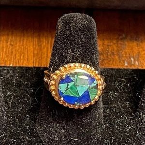 10k Gold Malachite, Lapis, and Turquoise Ring
